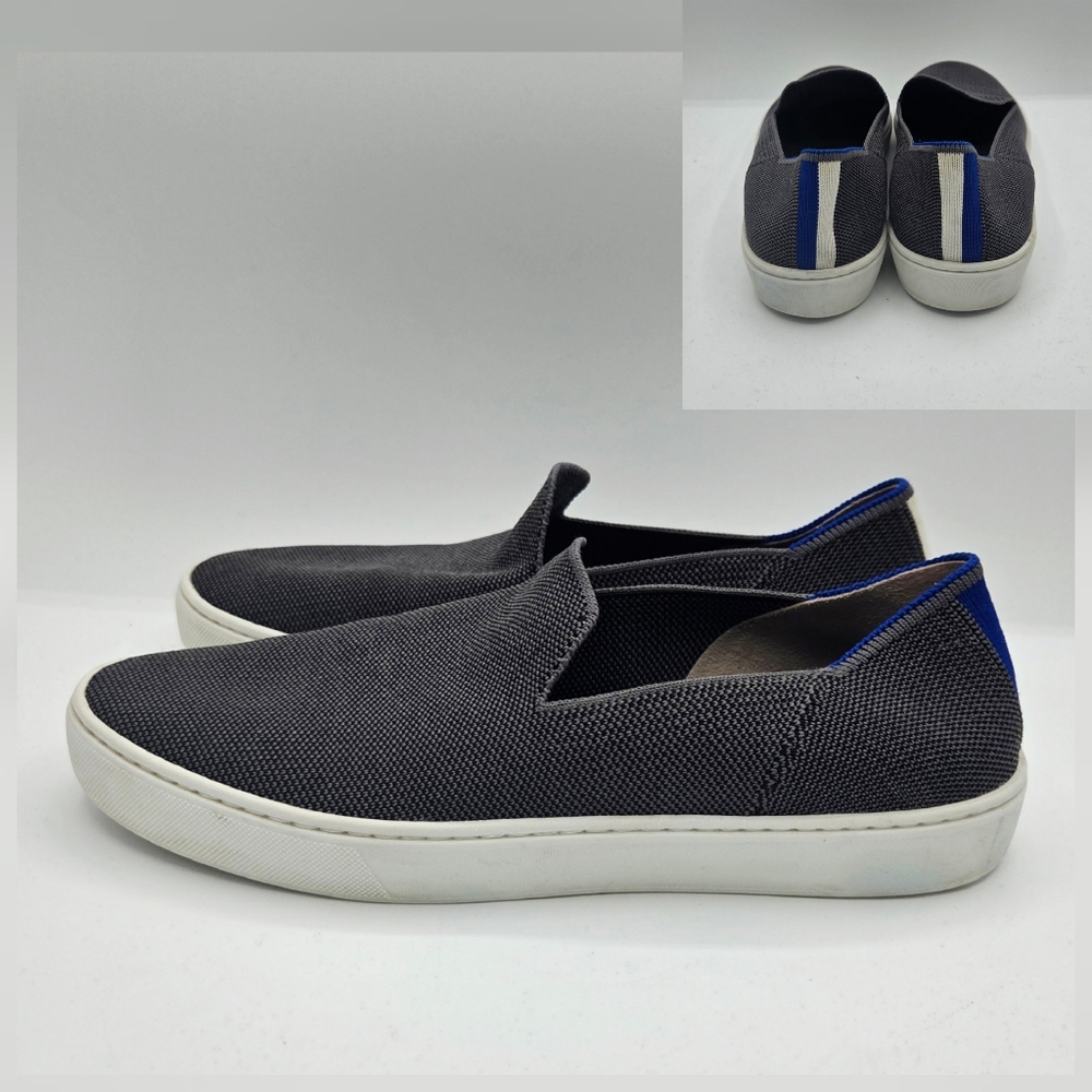 Rothy's Original Slip-On Sneaker Shoes Knit Steel Gray Blue Stretch Loafer Sz 9
